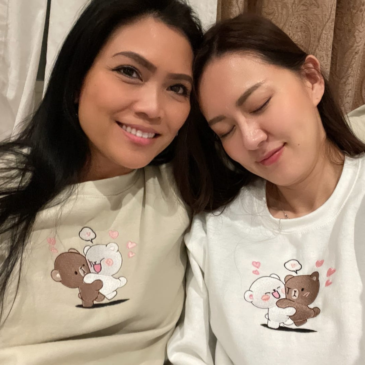 Custom Embroidered Sweatshirts For Couples, Custom Cute Couple Mocha Milk Bears Embroidered Sweatshirt