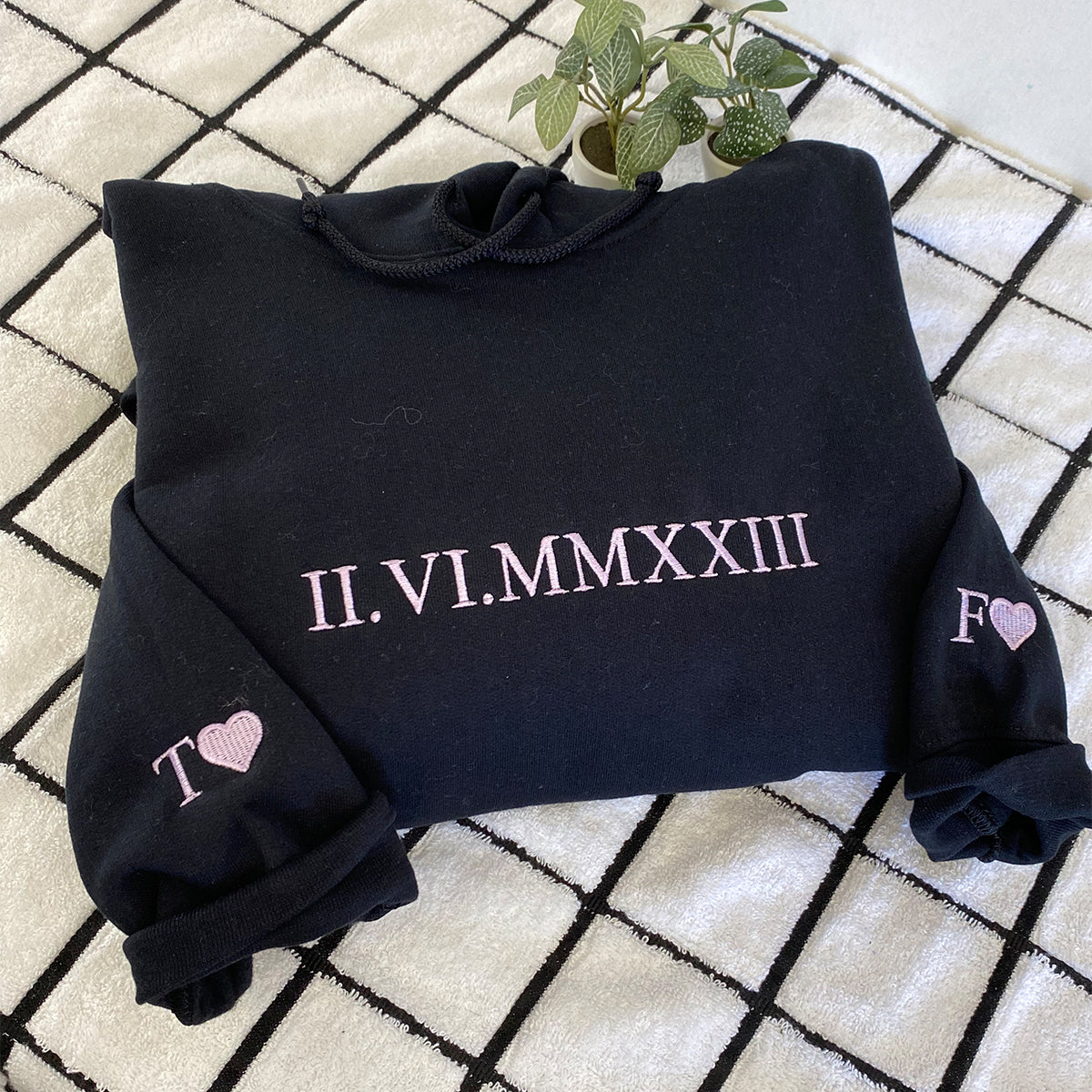 Custom Embroidered Sweatshirts For Couples, Custom Embroidered Anniversary Date Initial Roman Numerals You And Your Lover Sweatshirt