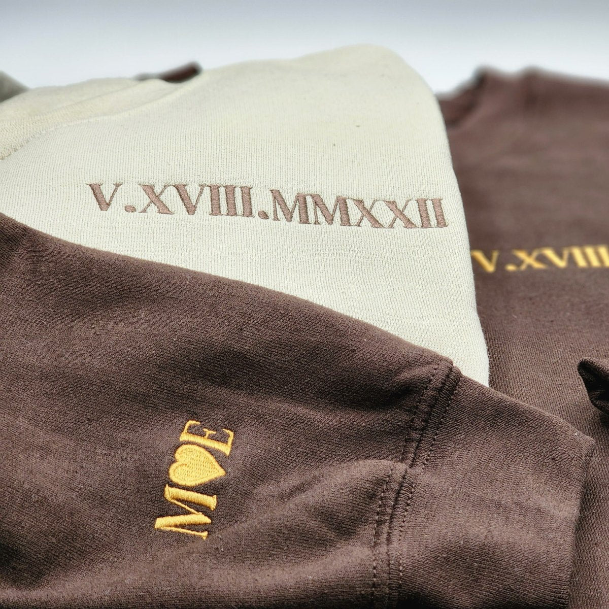 Custom Embroidered Sweatshirts For Couples, Custom Embroidered Anniversary Date Initial Roman Numerals You And Your Lover Sweatshirt