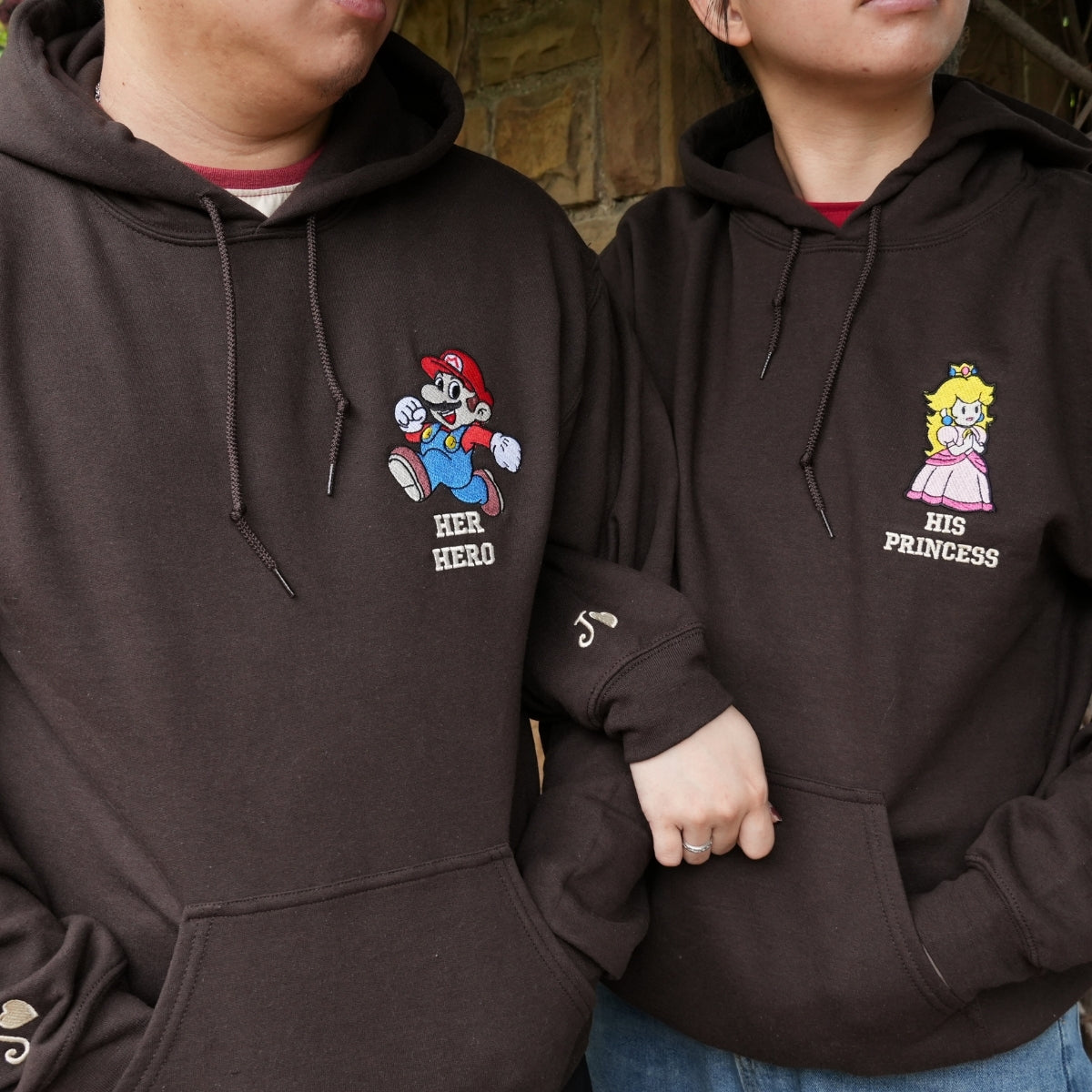 Custom Embroidered Sweatshirts For Couples, Custom Mario Her Hero And His Princess Couples Matching Embroidered Sweatshirt