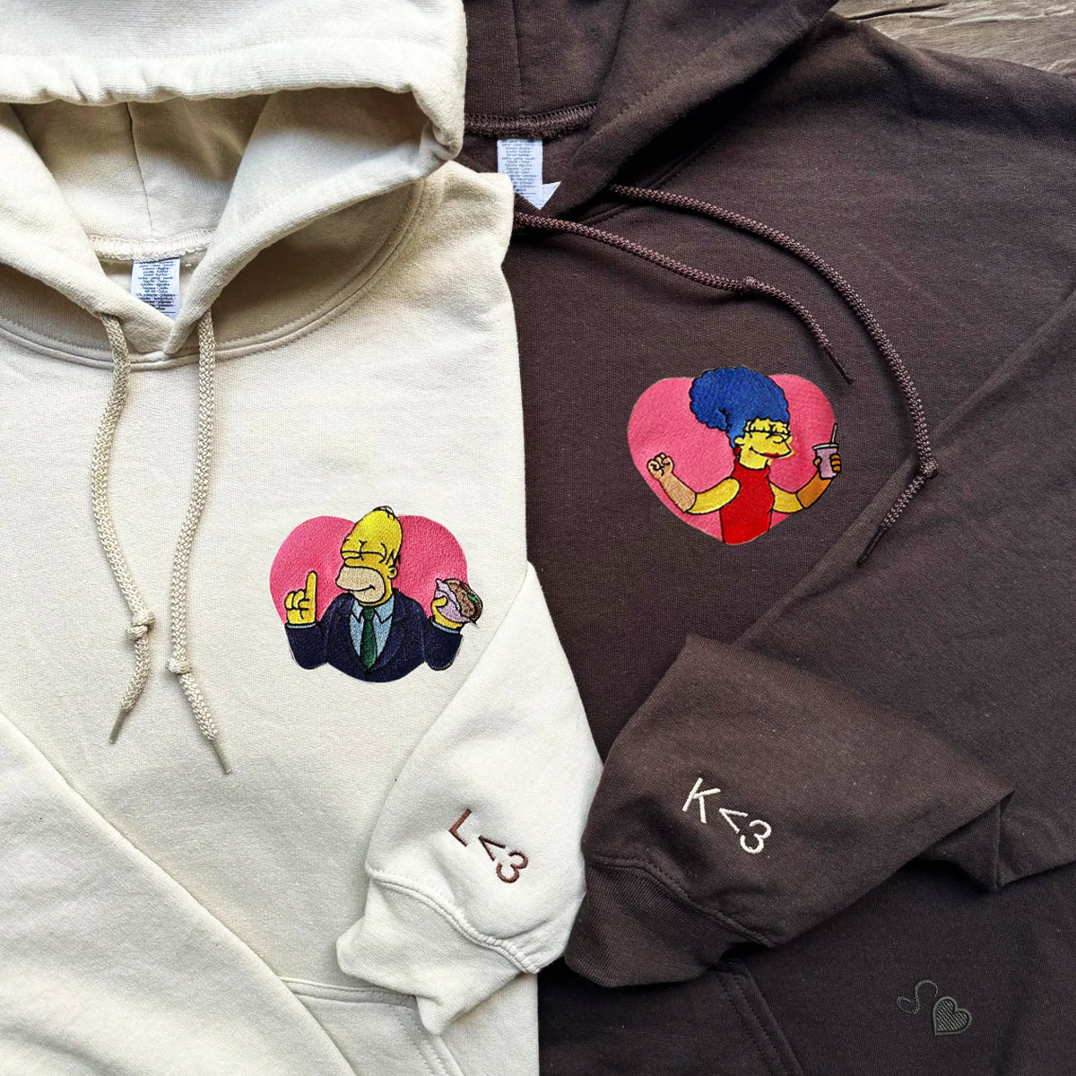 Custom Embroidered Sweatshirts For Couples, Custom Matching Couple Hoodies, Cartoon Couples Embroidered Matching Sweater