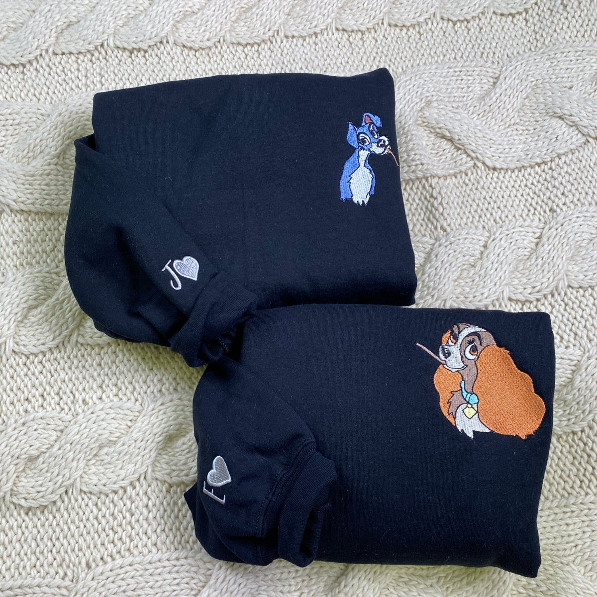 Custom Embroidered Sweatshirts For Couples, Custom Matching Couple Hoodies, Cartoon Dog Couple Lovely Embroidered Matching Couples Sweatshirt