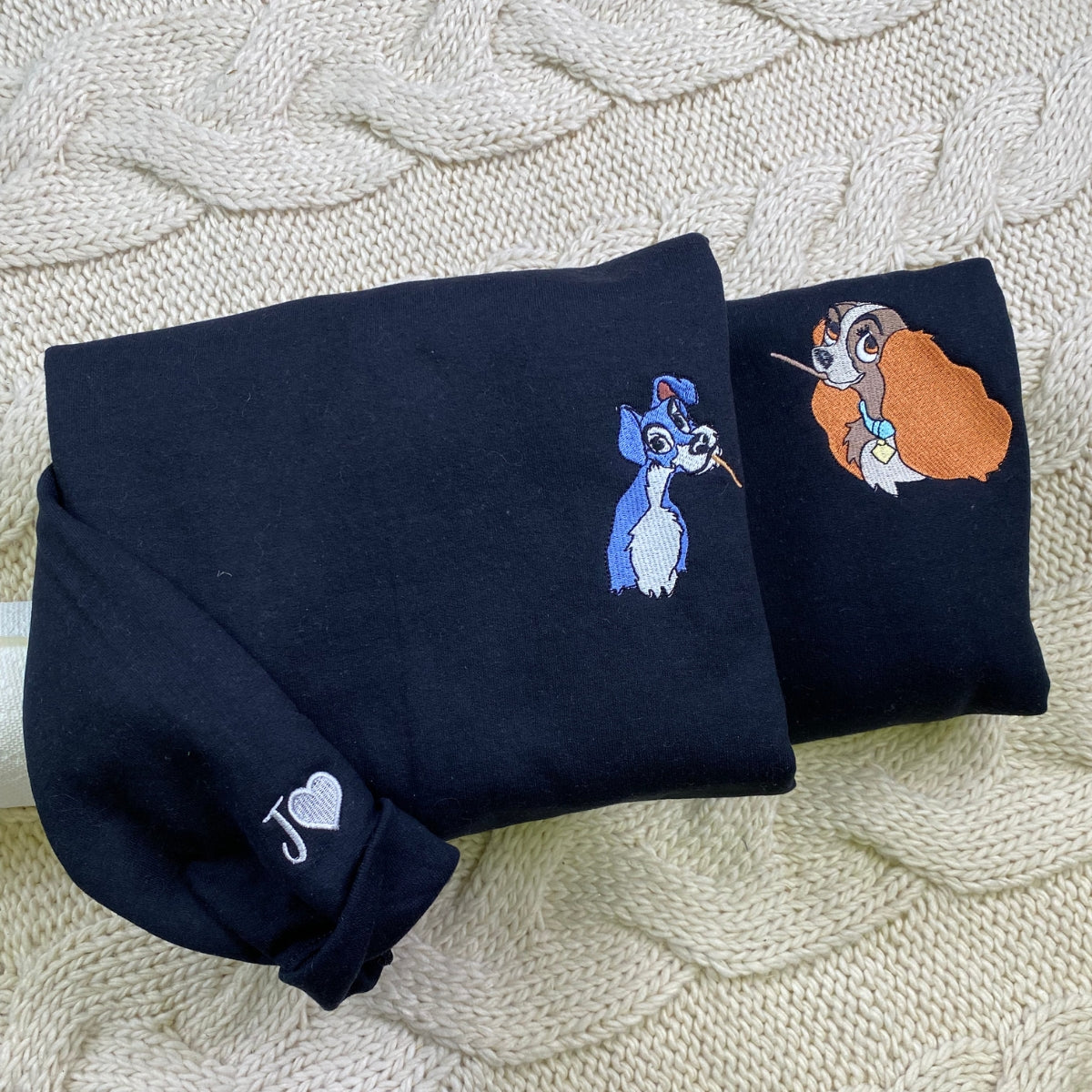 Custom Embroidered Sweatshirts For Couples, Custom Matching Couple Hoodies, Cartoon Dog Couple Lovely Embroidered Matching Couples Sweatshirt