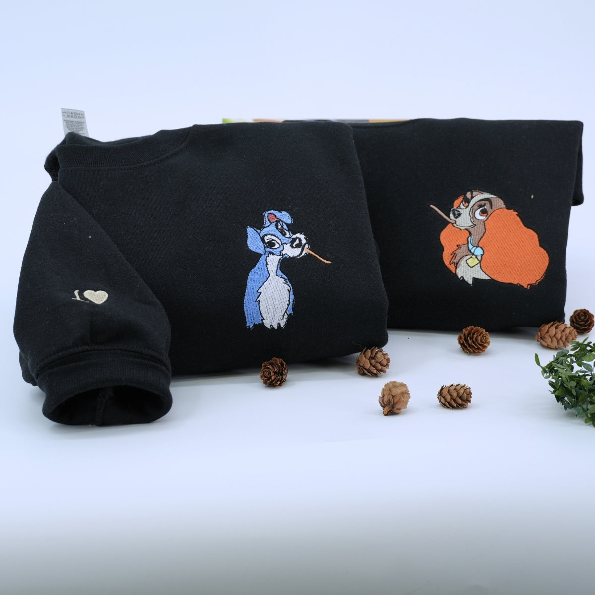 Custom Embroidered Sweatshirts For Couples, Custom Matching Couple Hoodies, Cartoon Dog Couple Lovely Embroidered Matching Couples Sweatshirt