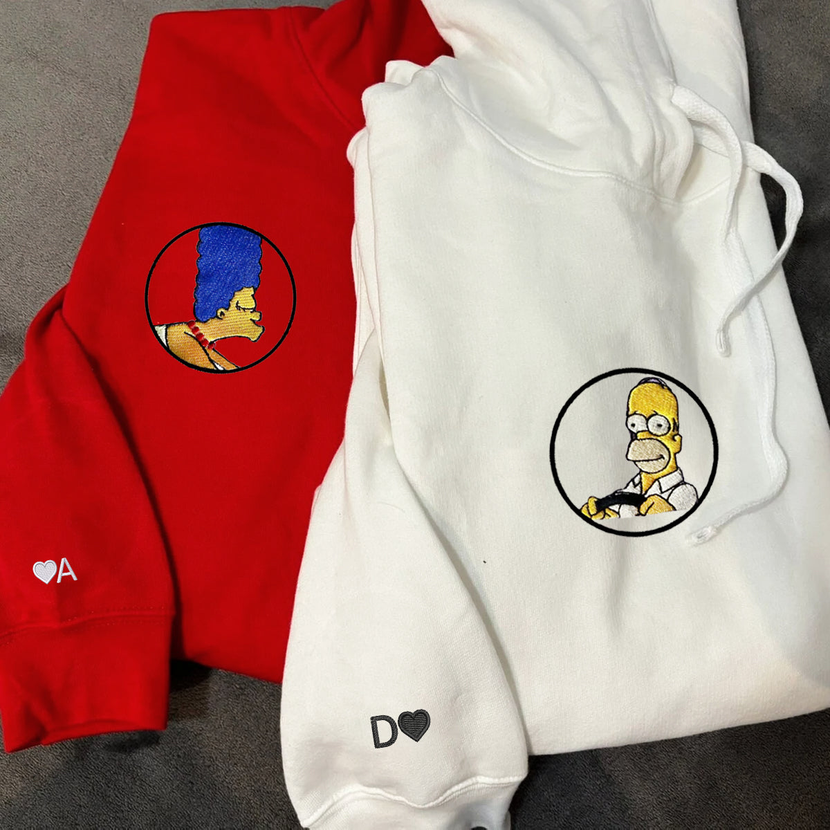 Custom Embroidered Sweatshirts For Couples, Custom Matching Couple Hoodies, Cartoon  Inspired Couples Embroidered Matching Sweater