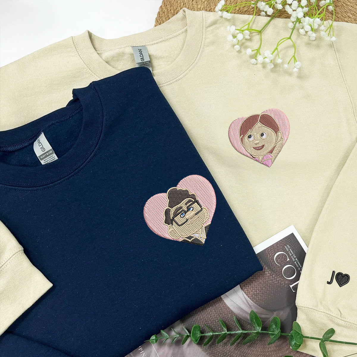 Custom Embroidered Sweatshirts For Couples, Custom Matching Couple Hoodies, Cute Couples Cartoon Couples Embroidered Matching Sweater