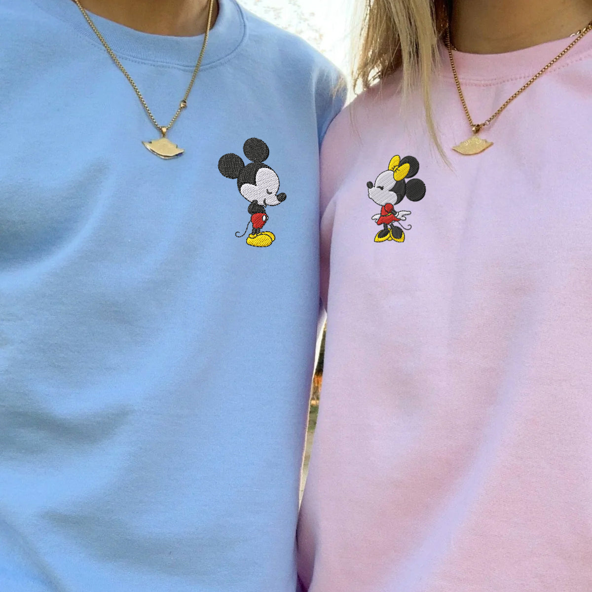 Custom Embroidered Sweatshirts For Couples, Custom Matching Couple Sweatshirt, Cartoon Mouses In Love Couples Embroidered Sweater