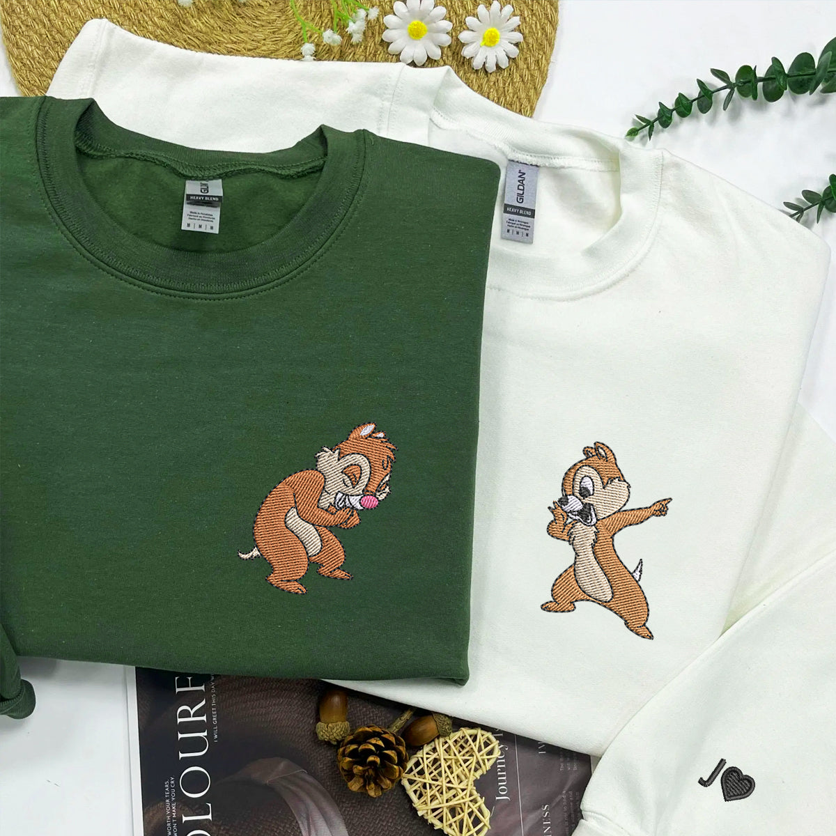 Custom Embroidered Sweatshirts For Couples, Custom Matching Couple Sweatshirt, Funny Chip x Dale Couples Embroidered Crewneck Sweater