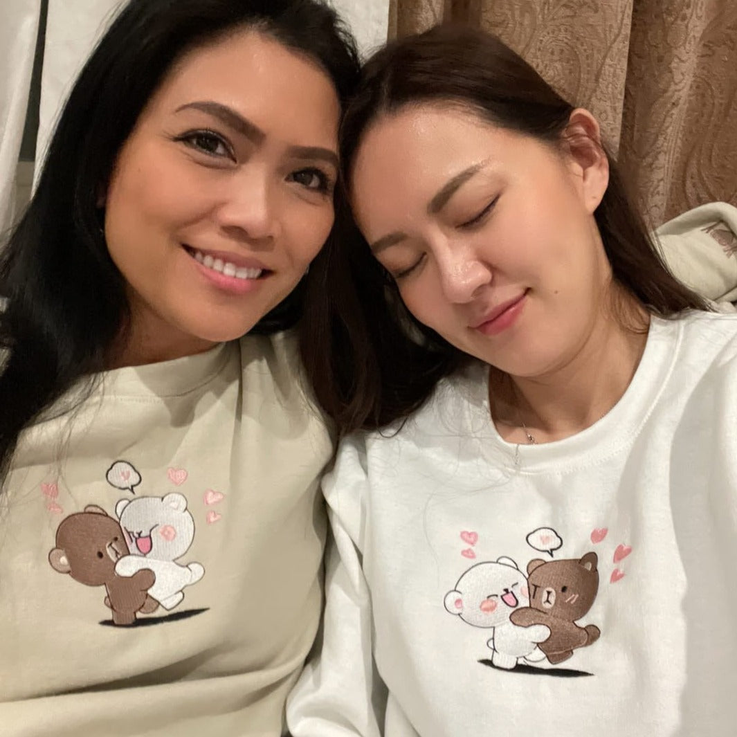 Custom Embroidered Sweatshirts For Couples, Custom Milk and Mocha Bears Custom Embroidered Crewneck