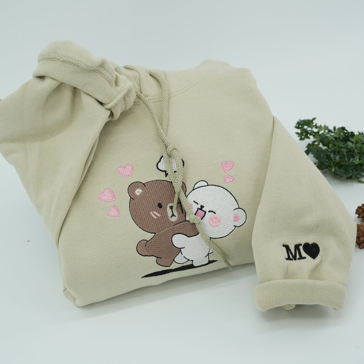 Custom Embroidered Sweatshirts For Couples, Custom Brown and Cream Bears Custom Embroidered Crewneck