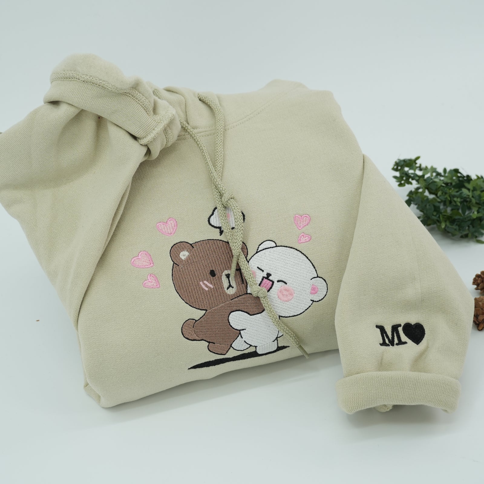 Custom Embroidered Sweatshirts For Couples, Custom Brown and Cream Bears Custom Embroidered Crewneck