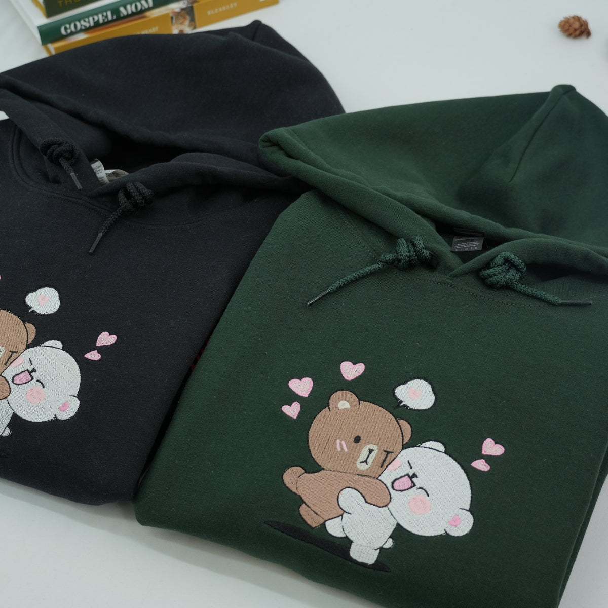 Custom Embroidered Sweatshirts For Couples, Custom Brown and Cream Bears Custom Embroidered Crewneck