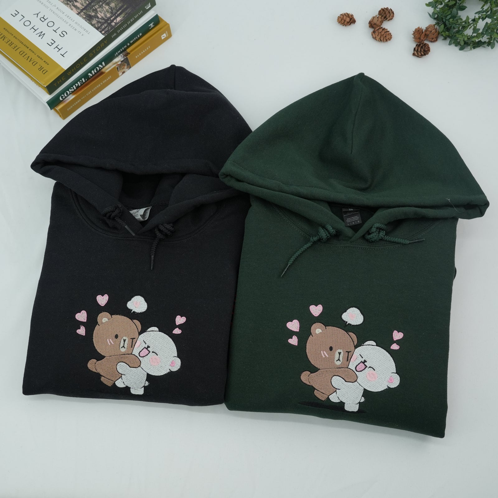 Custom Embroidered Sweatshirts For Couples, Custom Brown and Cream Bears Custom Embroidered Crewneck