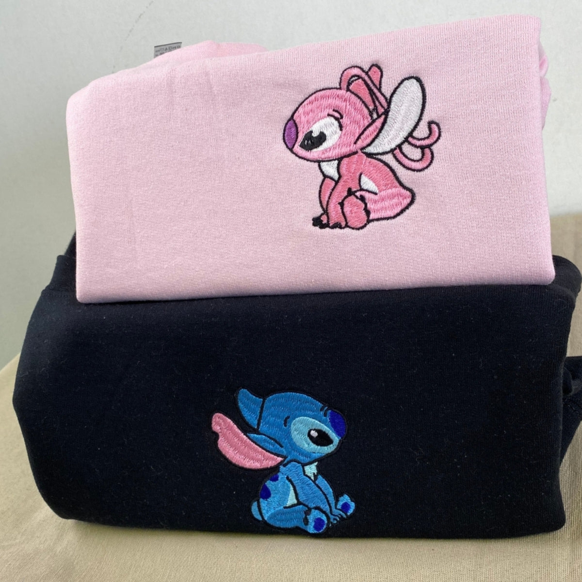 Custom Embroidered Sweatshirts For Couples, Custom Stitch Angle Couples Matching Embroidered Sweatshirt