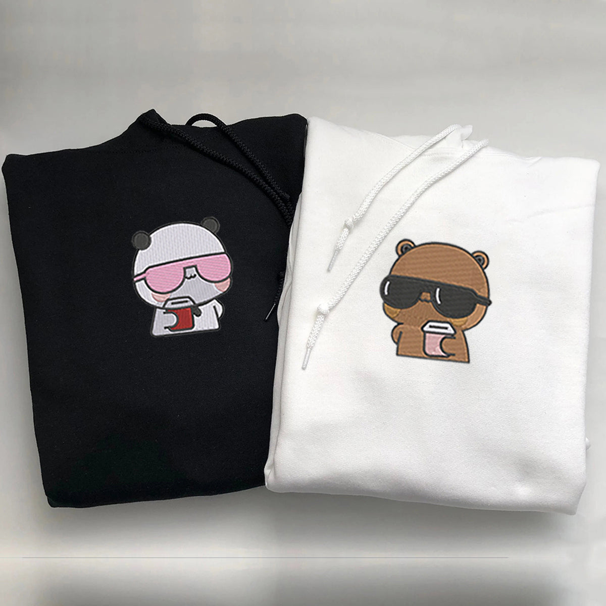 Custom Embroidered Sweatshirts For Couples, Cute Coffee Bear Couple Matching Embroidered Sweater