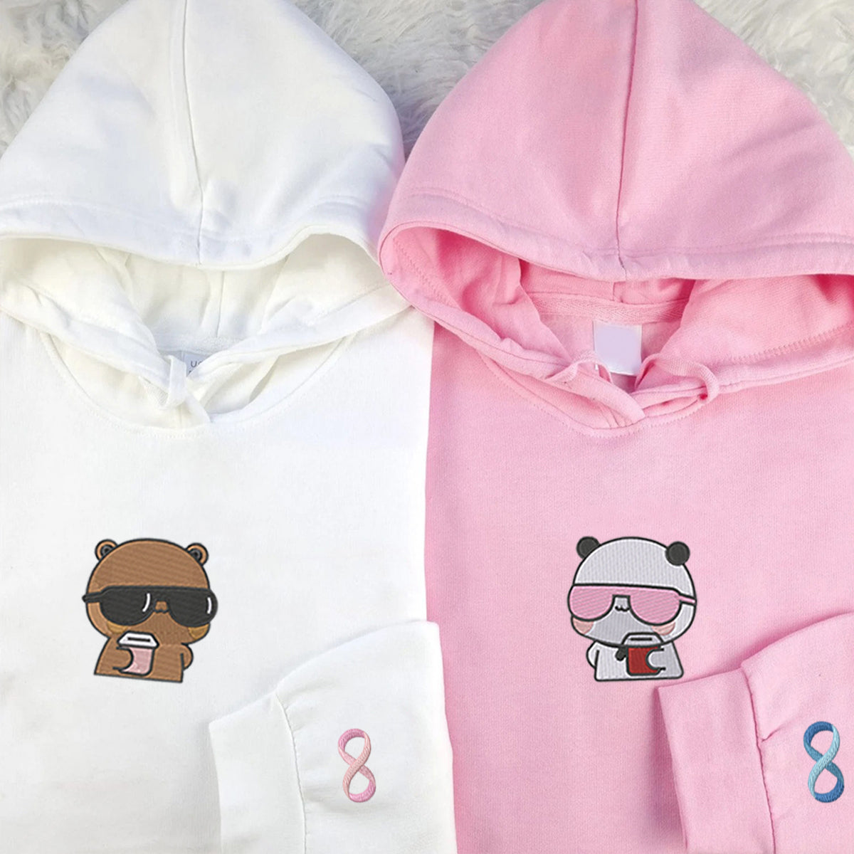 Custom Embroidered Sweatshirts For Couples, Cute Coffee Bear Couple Matching Embroidered Sweater