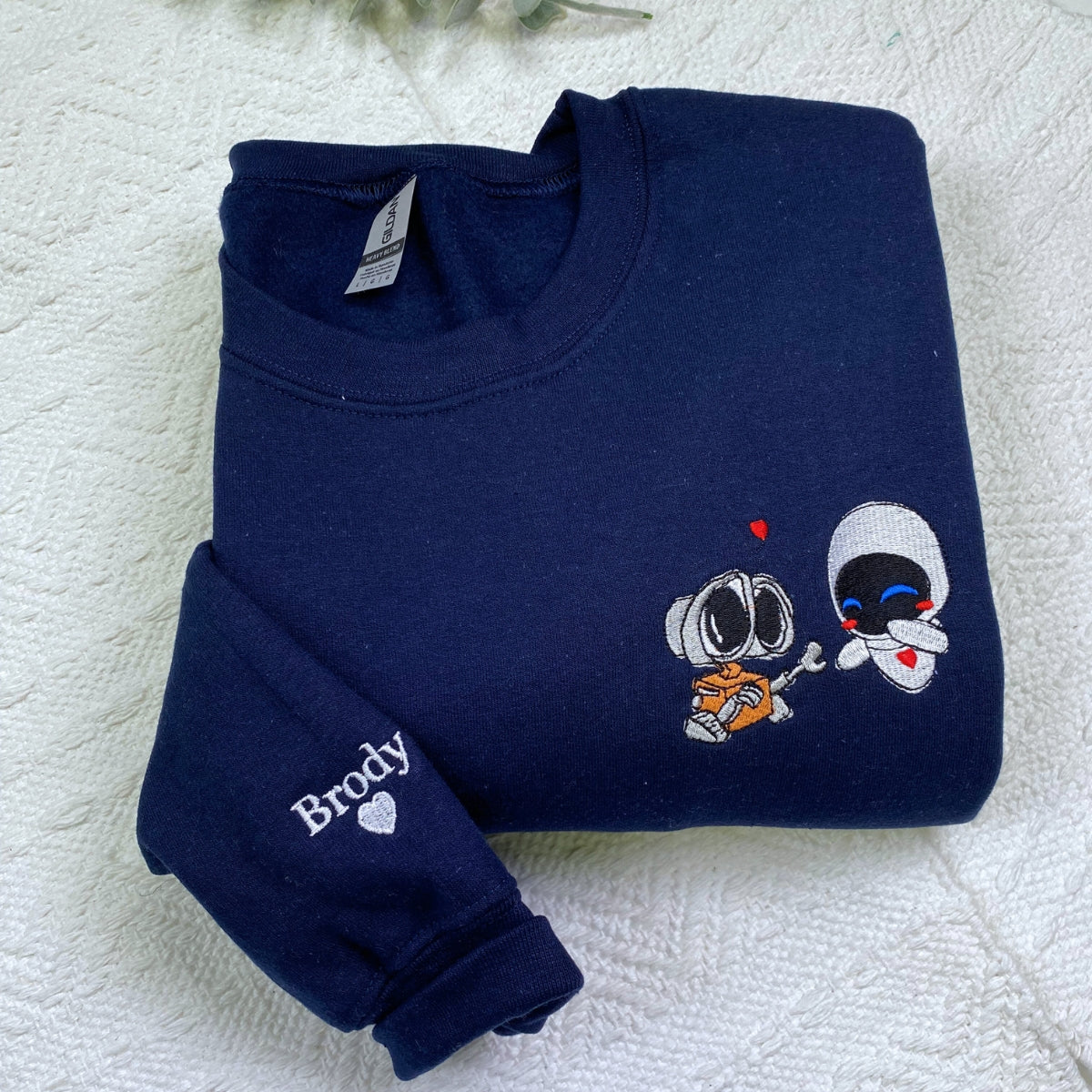 Custom Embroidered Sweatshirts For Couples, Cute Space Robot Cartoon Couples Matching Embroidered Hoodie