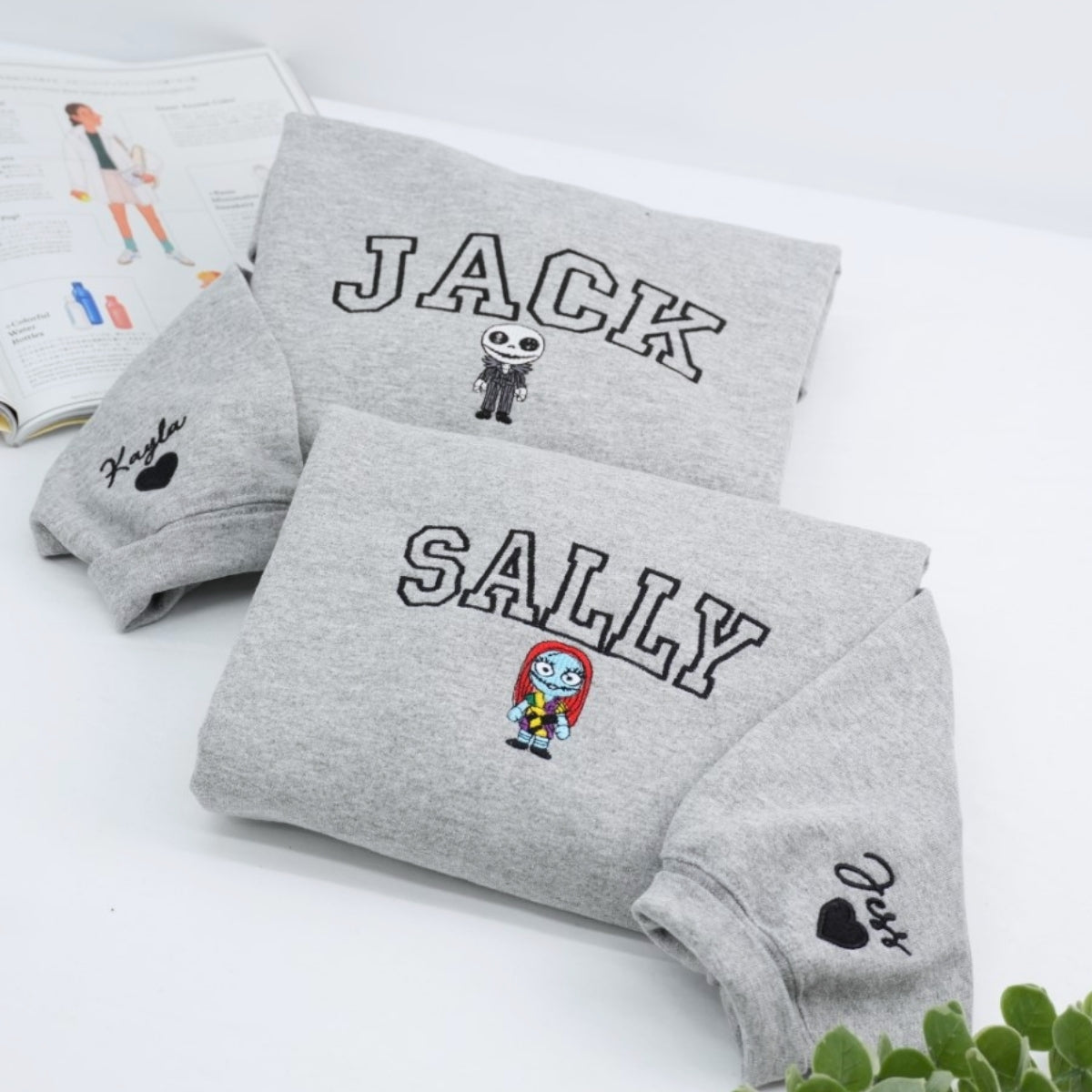 Custom Embroidered Crewneck for Couples, Unique Spooky Romance Matching Hoodie