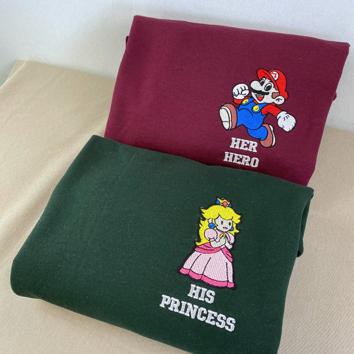 Custom Embroidered Sweatshirts For Couples, Personalized Her Hero & His Princess Matching Embroidered Hoodie