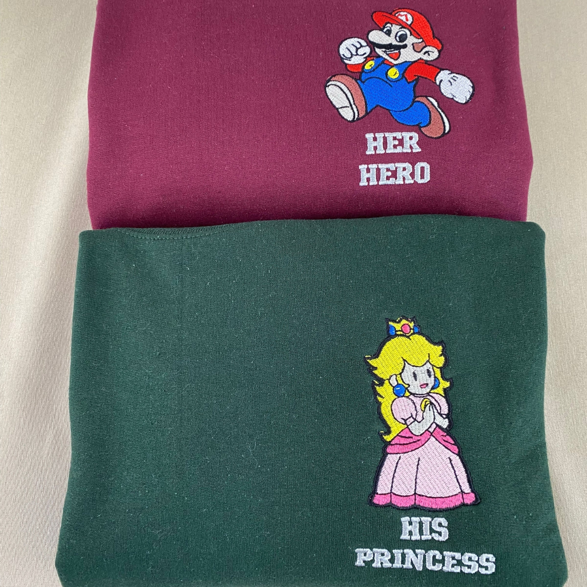 Custom Embroidered Sweatshirts For Couples, Personalized Her Hero & His Princess Matching Embroidered Hoodie