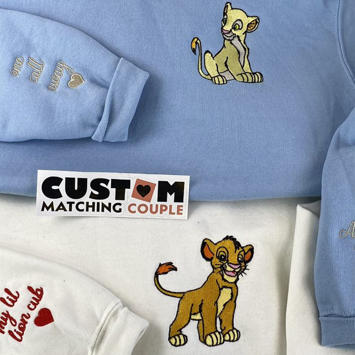 Custom Embroidered Sweatshirts for Couples, Cute Cartoon Lion Couple Matching Sweatshirt