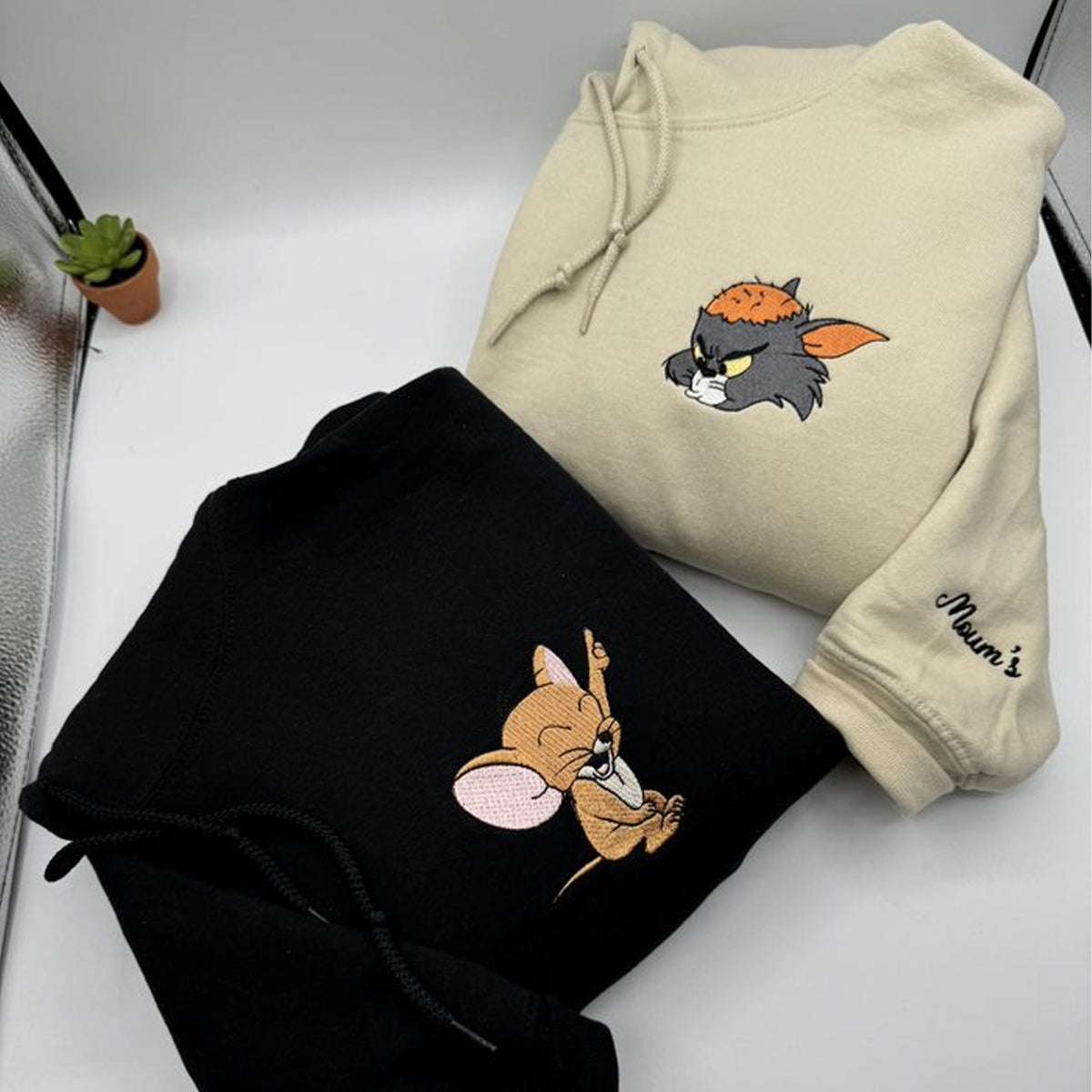 Custom Embroidered Sweatshirts for Couples, Funny Cat and Mouse Matching Sweater, Custom His & Her Outfit