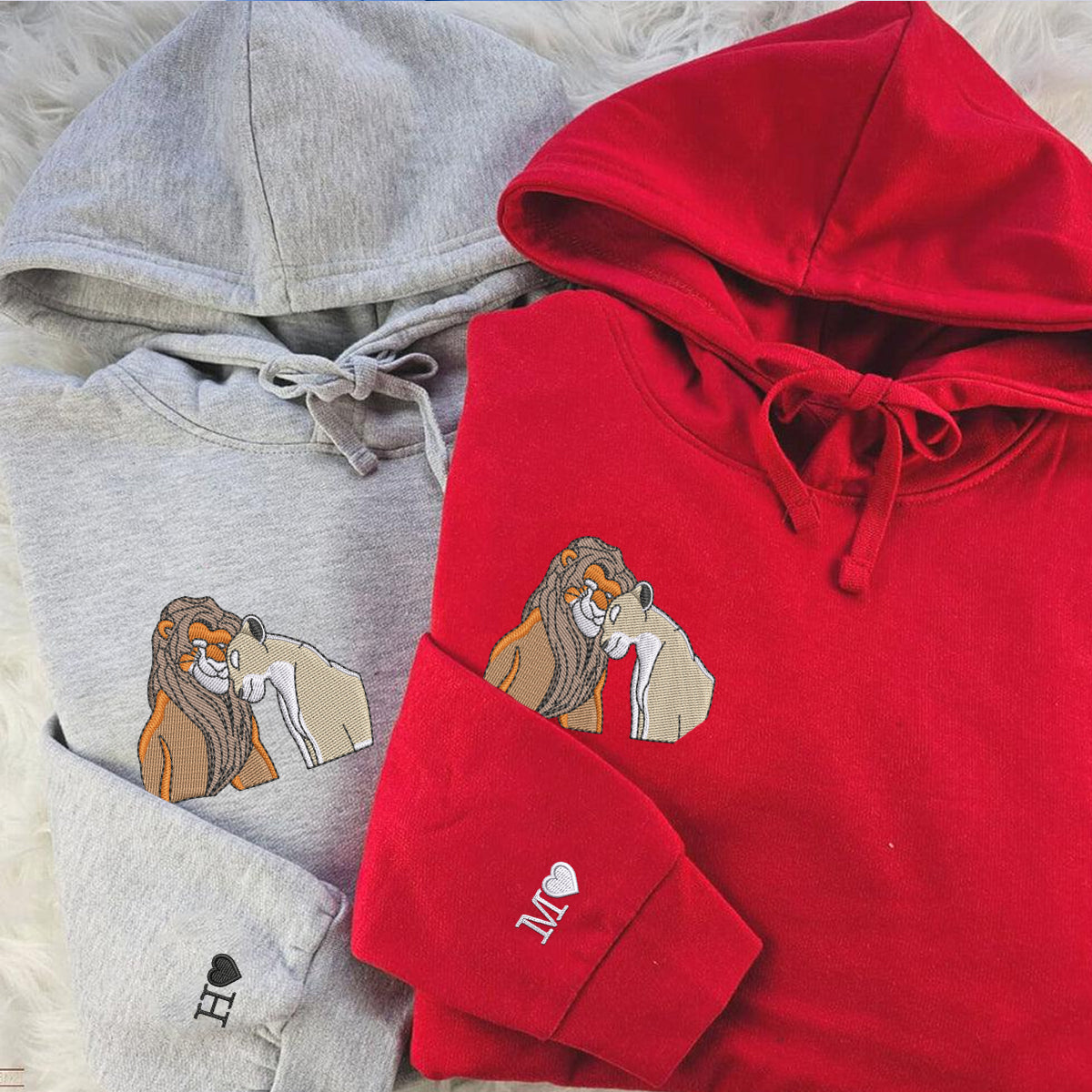 Custom Embroidered Sweatshirts for Couples, Romantic Lion Couple Matching Embroidery Sweater