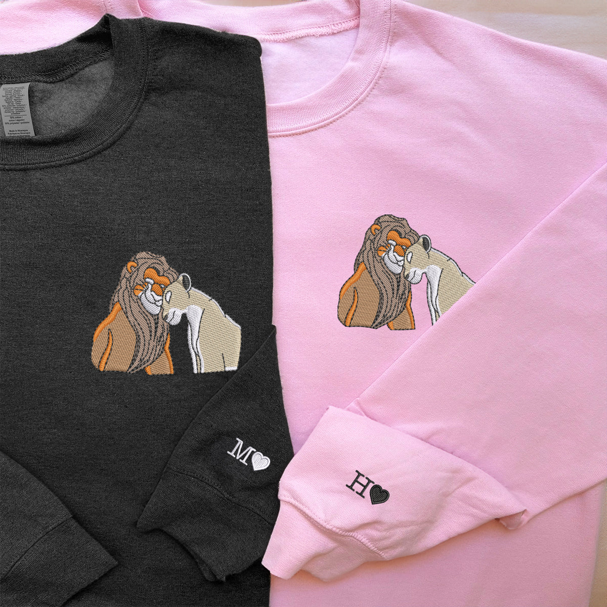 Custom Embroidered Sweatshirts for Couples, Romantic Lion Couple Matching Embroidery Sweater