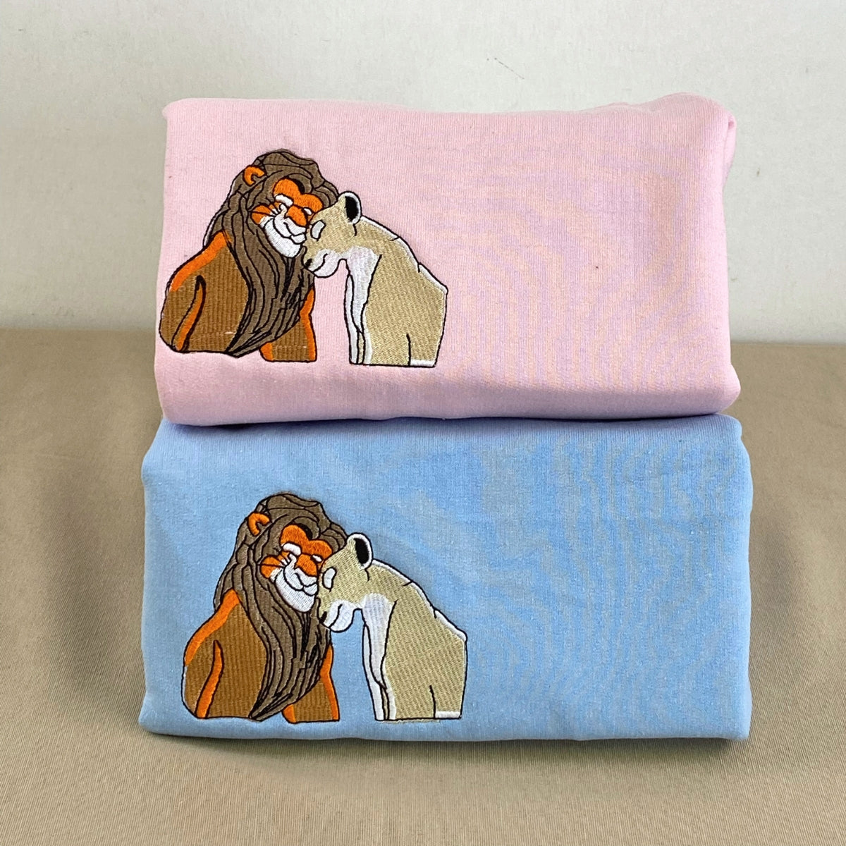 Custom Embroidered Sweatshirts for Couples, Romantic Lion Couple Matching Embroidery Sweater