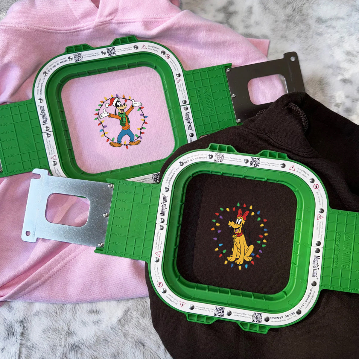 Custom Embroidered Tall Cartoon Dog and Festive Pup Holiday Crewneck, Cute Xmas Lights Matching for Couples