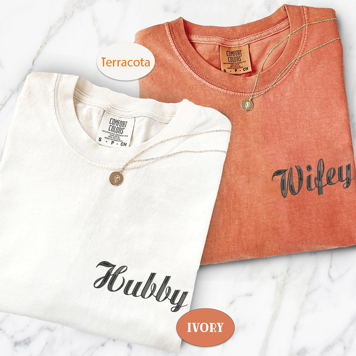 Custom Embroidered Wifey Husband Personalized T-shirts for Couples