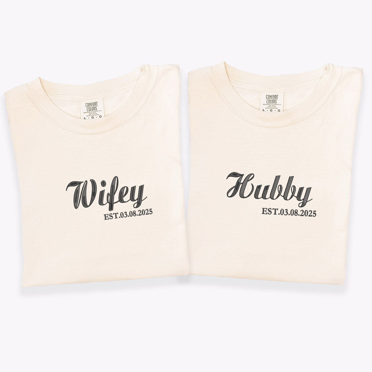 Custom Embroidered Wifey Husband Personalized T-shirts for Couples