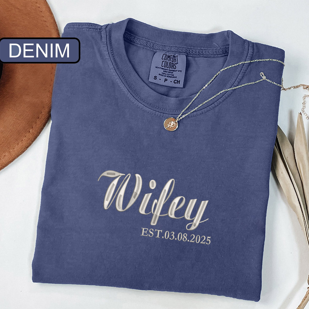 Custom Embroidered Wifey Husband Personalized T-shirts for Couples