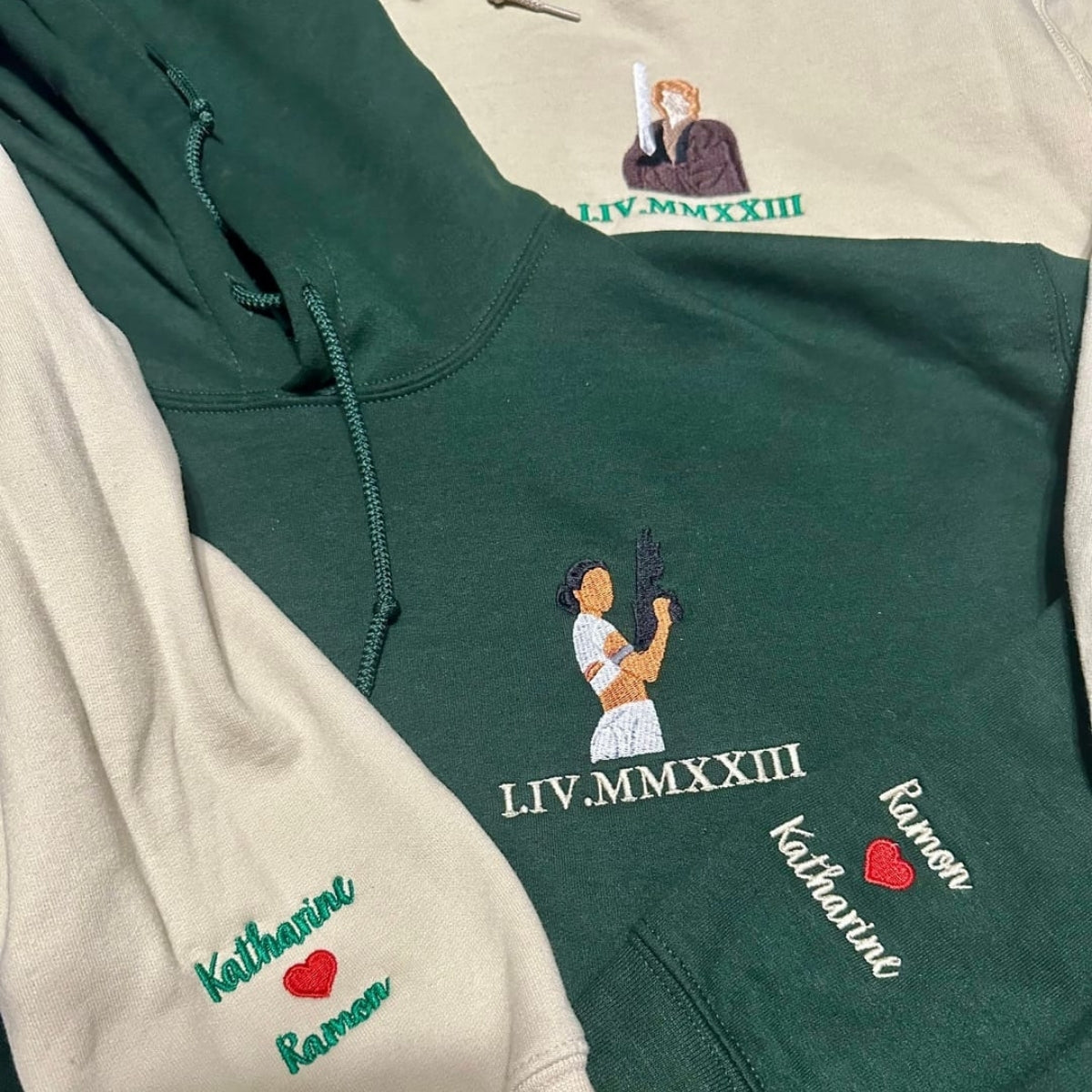 Custom Embroidery Couple Hoodies, Cute Galaxy Romance Sweatshirts, Matching Couples Hoodie