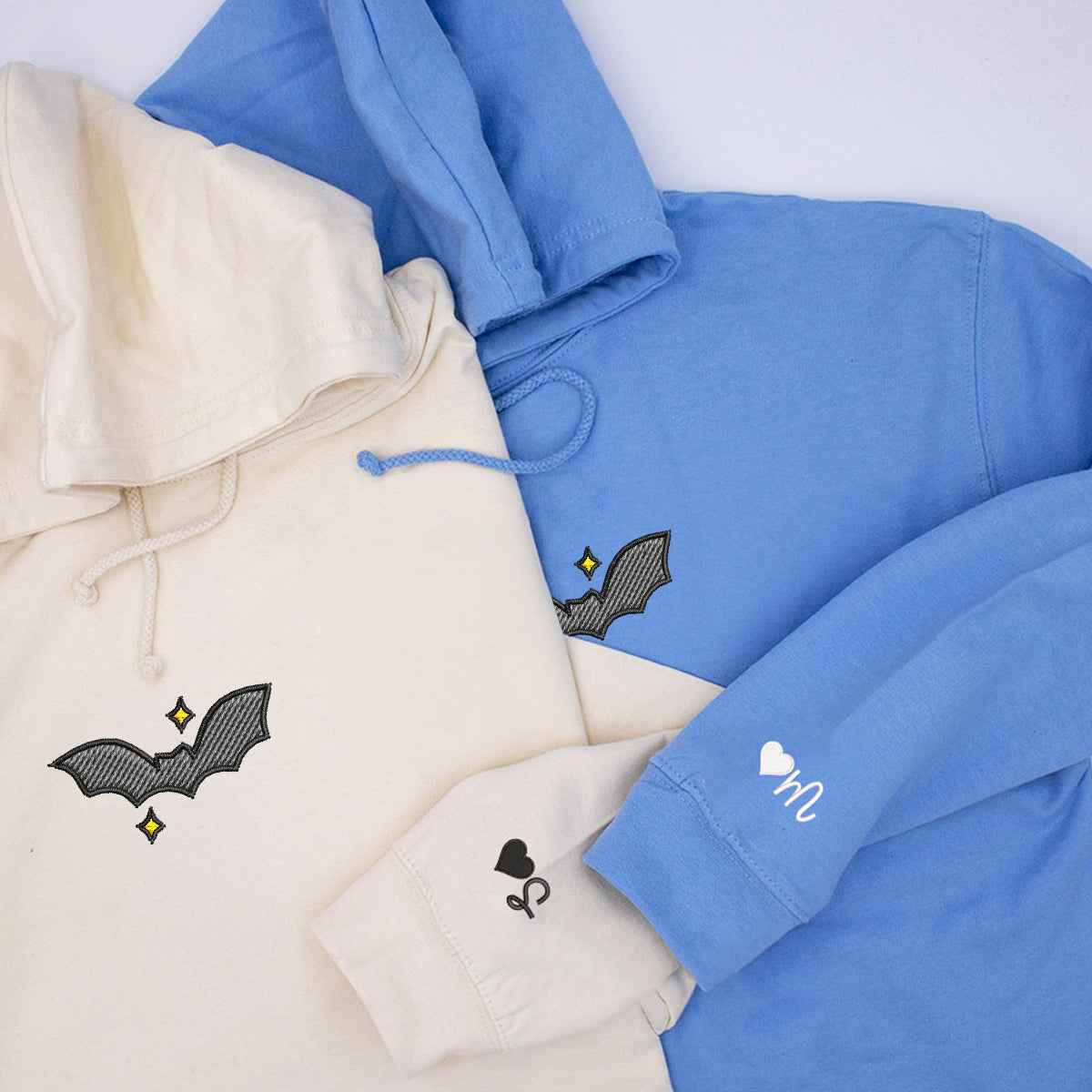 Custom Flying Bat Embroidered Matching Set Couple Sweatshirt Hoodies