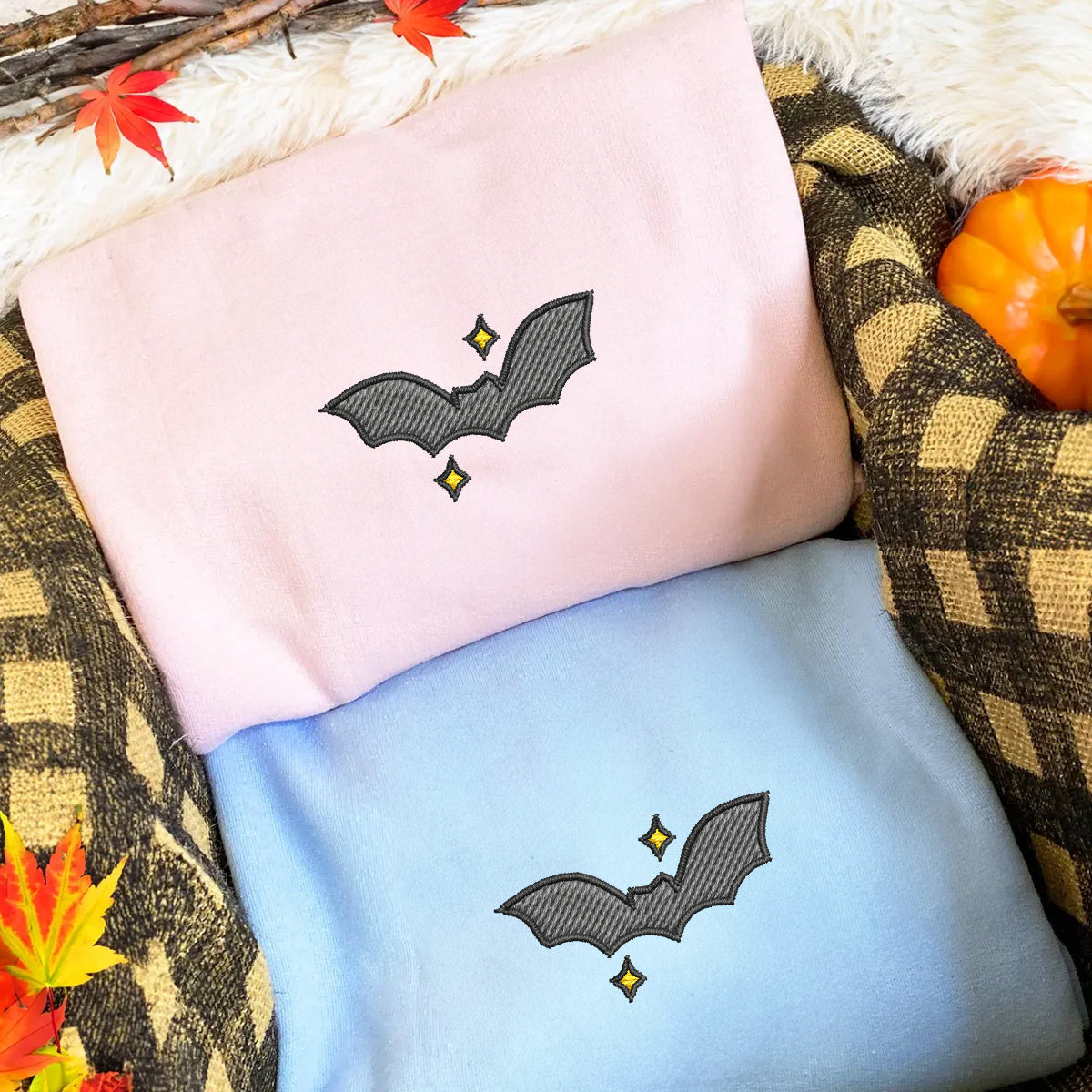 Custom Flying Bat Embroidered Matching Set Couple Sweatshirt Hoodies
