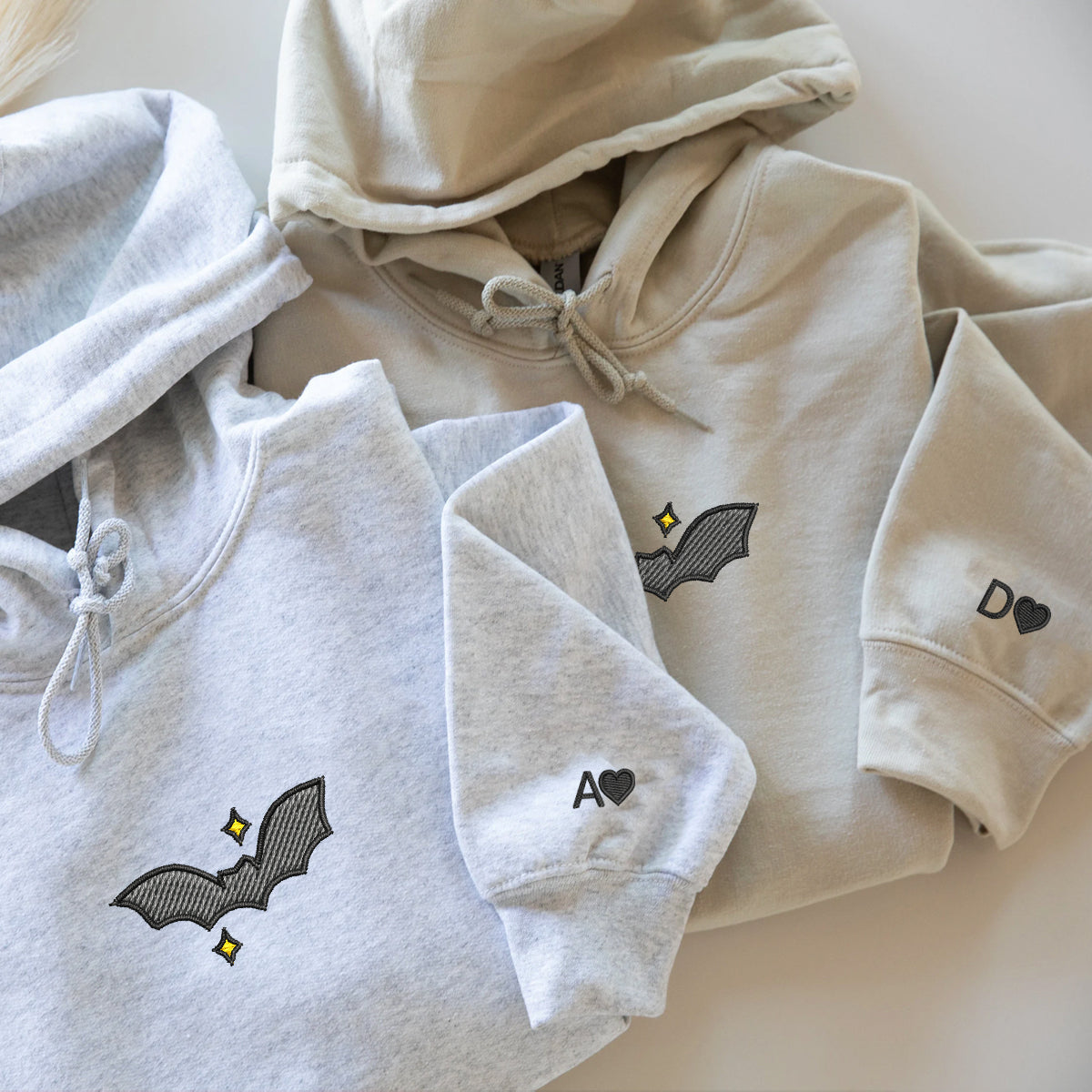 Custom Flying Bat Embroidered Matching Set Couple Sweatshirt Hoodies