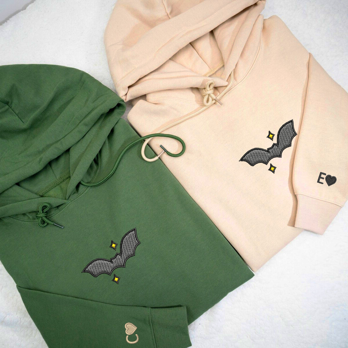 Custom Flying Bat Embroidered Matching Set Couple Sweatshirt Hoodies