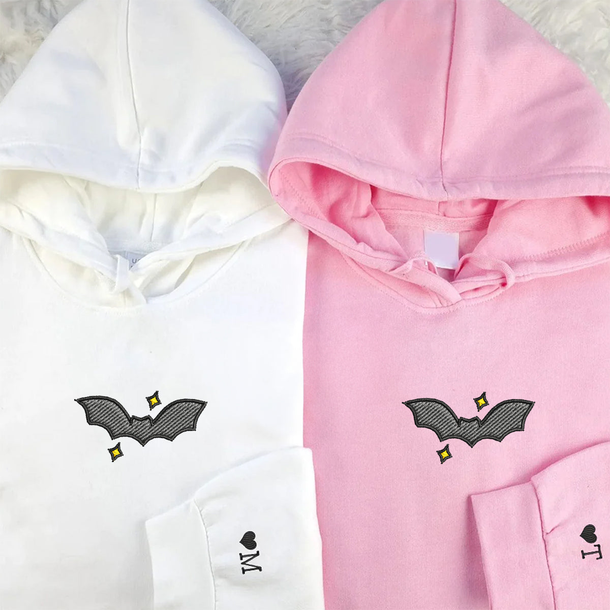 Custom Flying Bat Embroidered Matching Set Couple Sweatshirt Hoodies