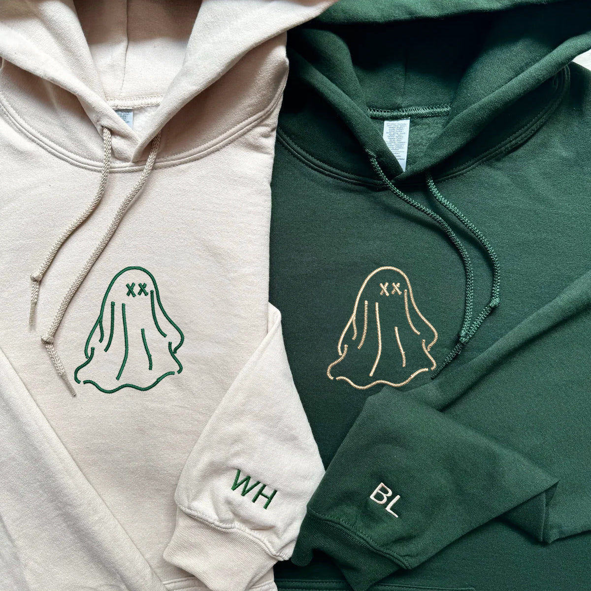 Custom Ghost Embroidered Matching Set Couple Sweatshirt Hoodies