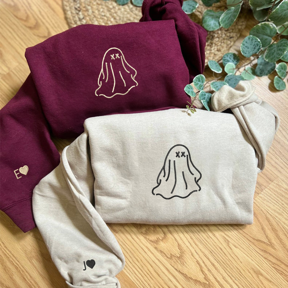 Custom Ghost Embroidered Matching Set Couple Sweatshirt Hoodies