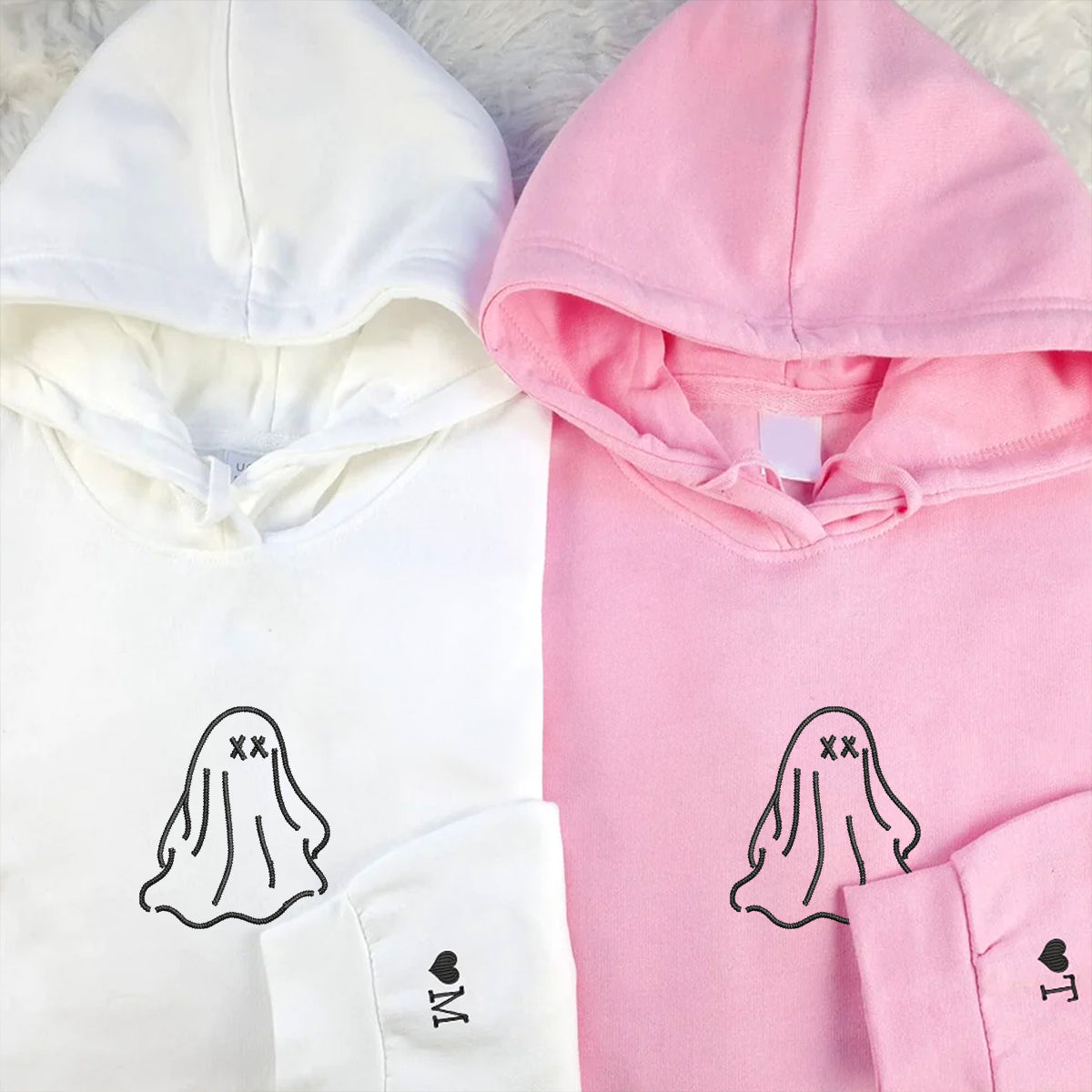 Custom Ghost Embroidered Matching Set Couple Sweatshirt Hoodies