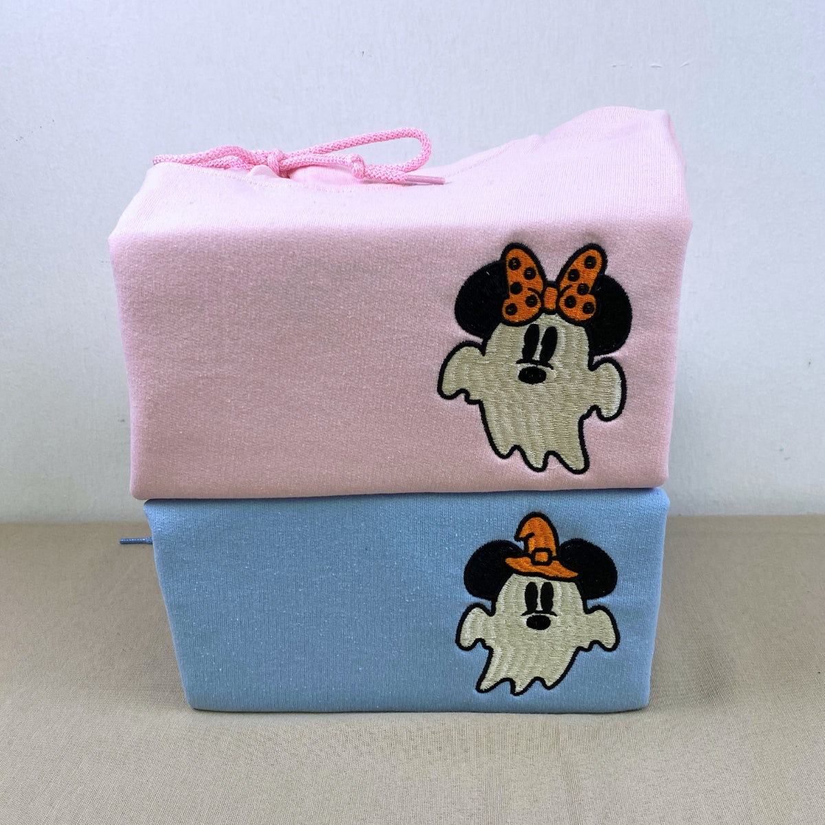 Custom Halloween Embroidered Hoodies For Couples, Custom Embroidered Cartoon Mouses Ghost Spooky Couples Embroidered Hoodies Hoodie V4