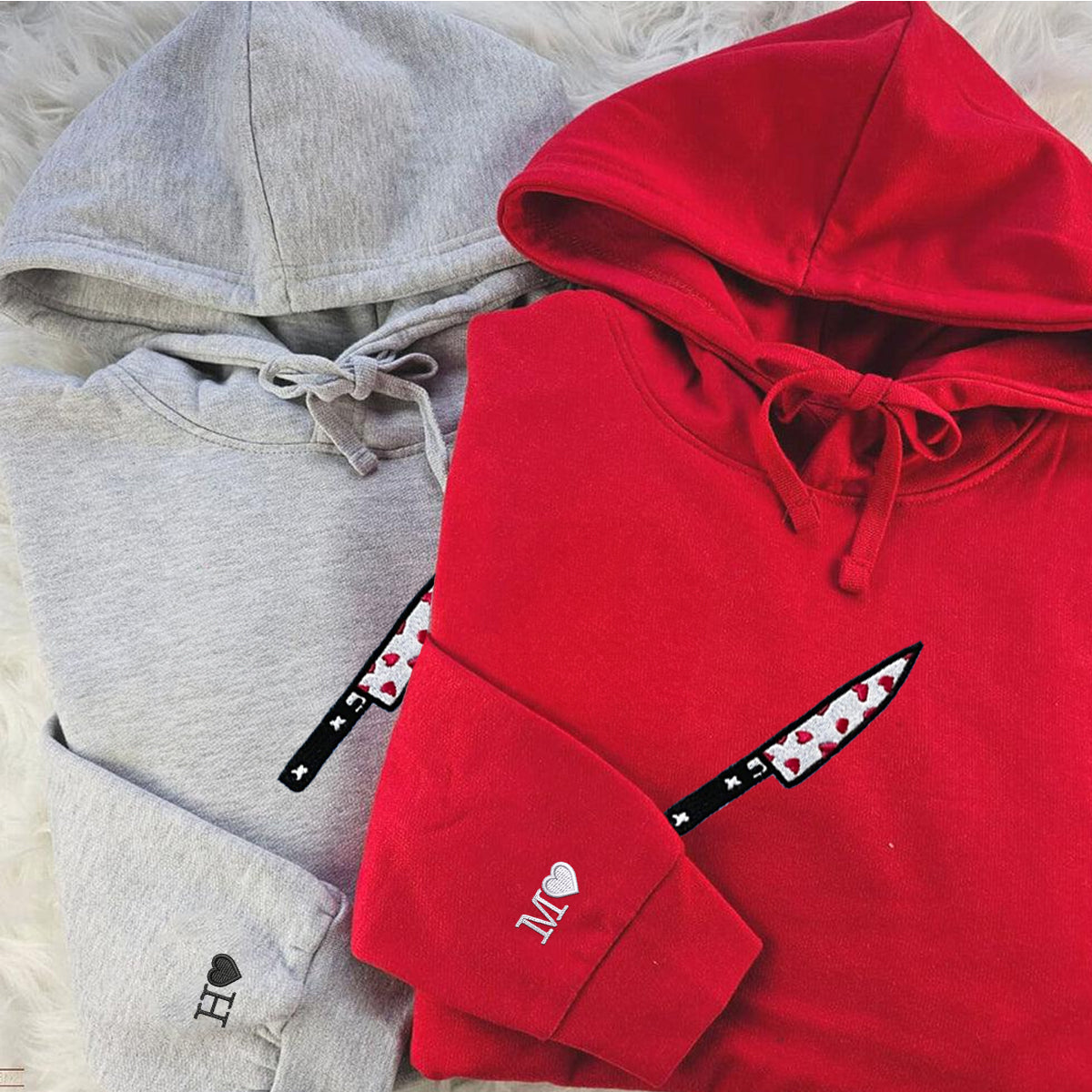 Custom Heart Knives Embroidered Matching Set Couple Sweatshirt Hoodies