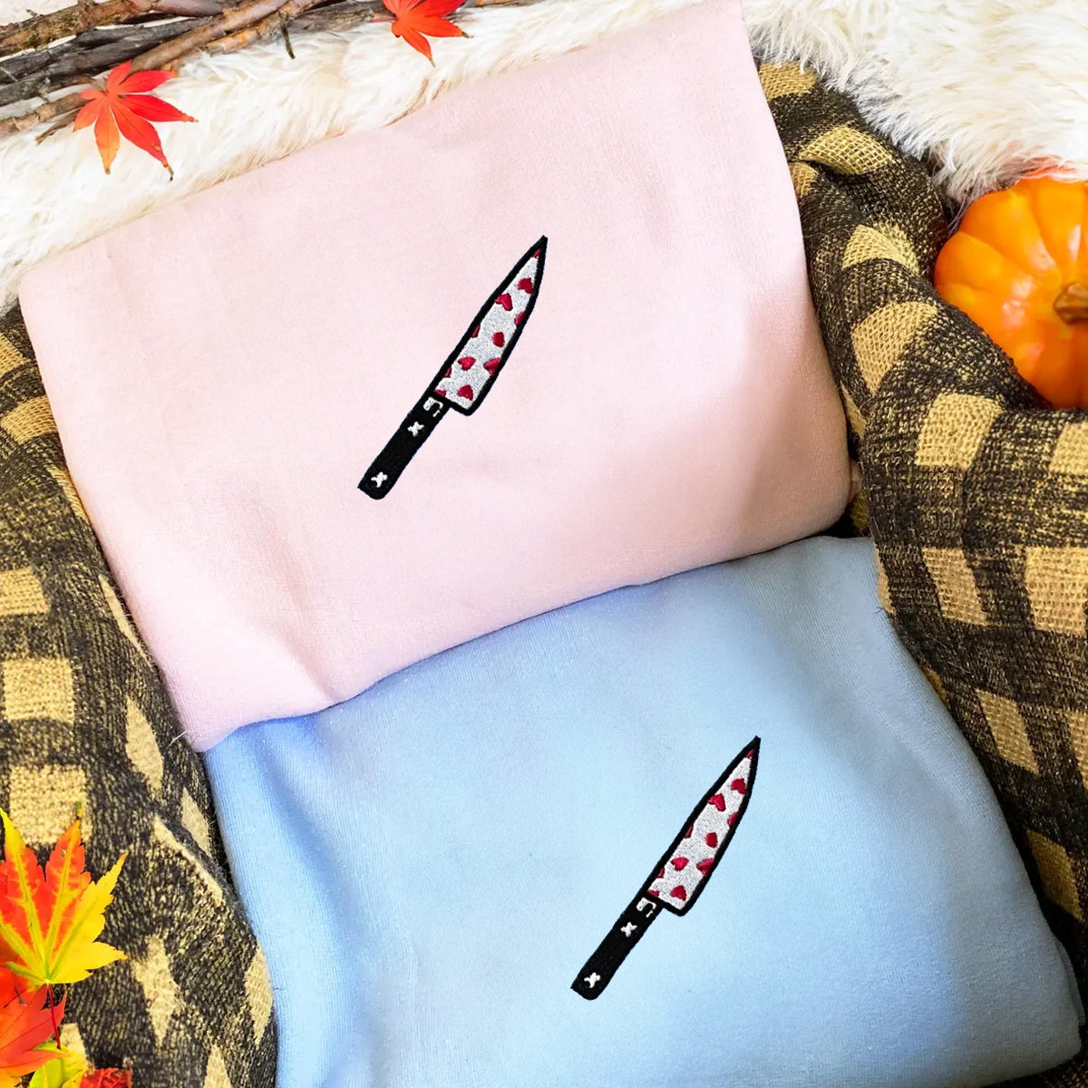 Custom Heart Knives Embroidered Matching Set Couple Sweatshirt Hoodies