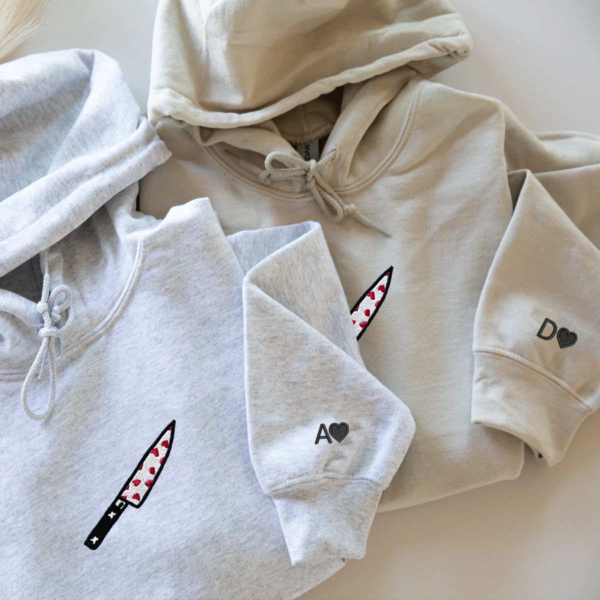 Custom Heart Knives Embroidered Matching Set Couple Sweatshirt Hoodies