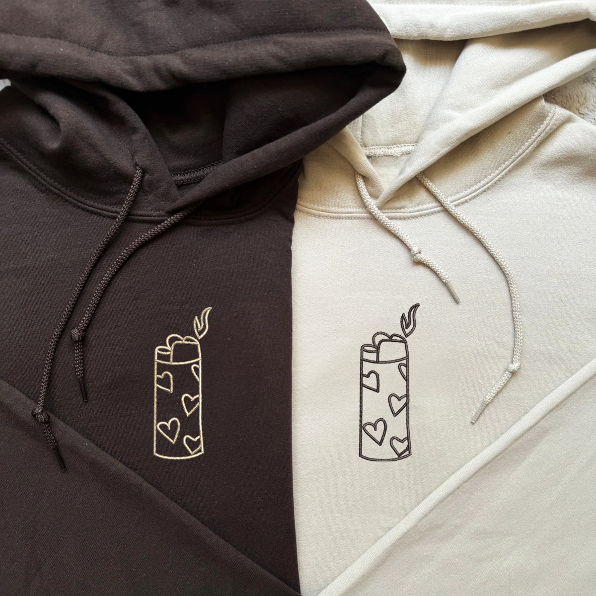 Custom Heart Lighter Embroidered Matching Set Couple Sweatshirt Hoodies