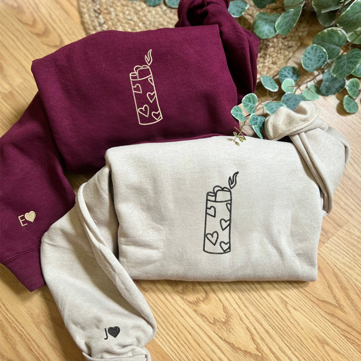 Custom Heart Lighter Embroidered Matching Set Couple Sweatshirt Hoodies
