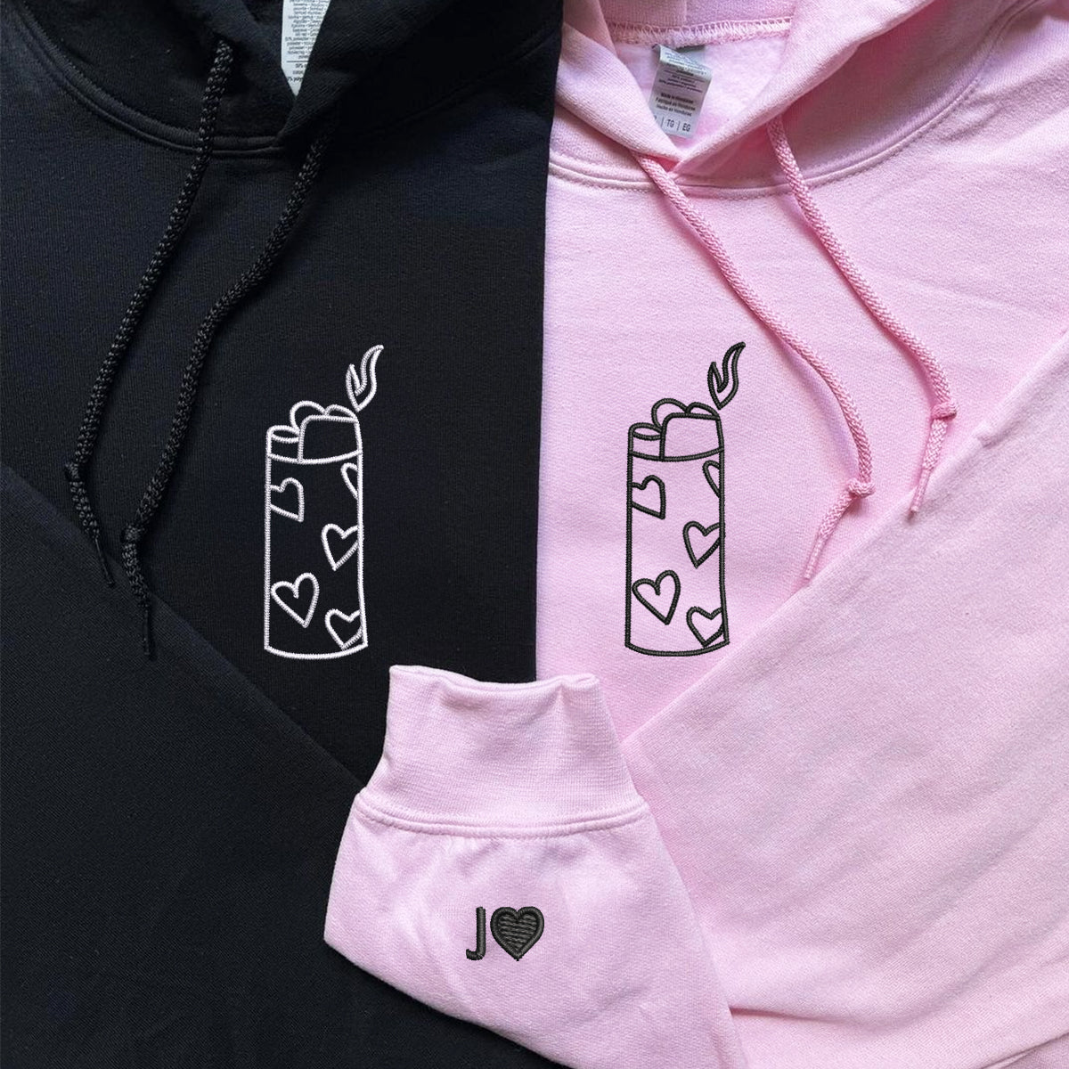 Custom Heart Lighter Embroidered Matching Set Couple Sweatshirt Hoodies