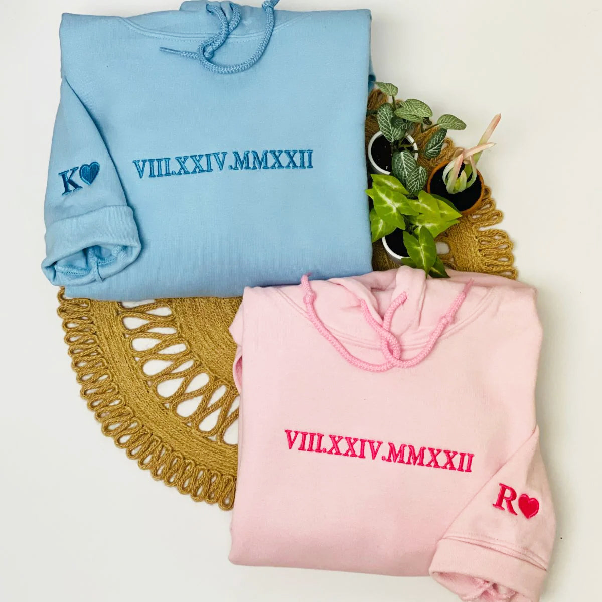 Custom Initial Heart Embroidered Crewneck Couple Anniversary Date Sweatshirt